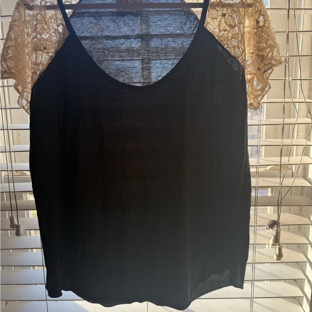 Denim & Supply Ralph Lauren Black Top with Lace Sleeves